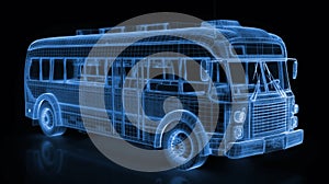 Glowing Wireframe of a City Bus: Technical and Futuristic