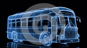 Glowing Wireframe of a City Bus: Technical and Futuristic