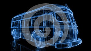 Glowing Wireframe of a City Bus: Technical and Futuristic