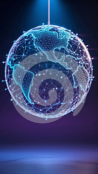 Glowing Wireframe Globe with Pulsing Interconnected Nodes