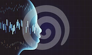 Glowing woman head outline with stock chart