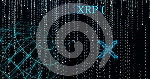 Glowing XRP XRP symbol against falling binary code symbols