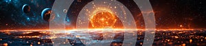 Cosmic Zodiac Wheel Glowing with Planets and Stars in Space photo