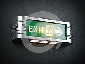 Glowinng vintage exit sign on black background