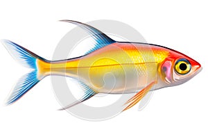 Glowlight tetra fish isolated on white or transparent background. Close-up of colorful fish, side view. A graphic design