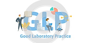 GLP, Good Laboratory Practice. Concept with keywords, letters and icons. Flat vector illustration. Isolated on white