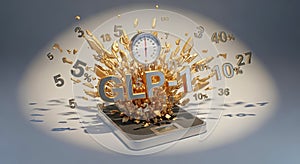GLP-1 weight loss concept with exploding numbers and scale in a dynamic visual representation