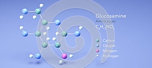 glucosamine, molecular structures, amino sugar, 3d model, Structural Chemical Formula and Atoms with Color Coding