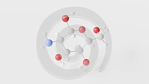 glucosamine molecule 3d, molecular structure, ball and stick model, structural chemical formula monosaccharides