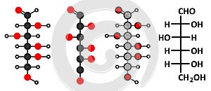 Glucose (D-glucose, dextrose) grape sugar molecule