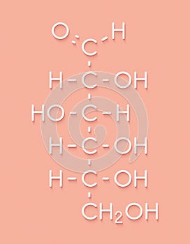 Glucose D-glucose, dextrose grape sugar molecule. Skeletal formula.