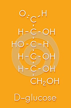 Glucose D-glucose, dextrose grape sugar molecule. Skeletal formula.