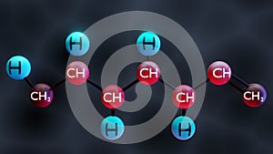 Glucose (dextrose, D-glucose) molecule. Linear form. Structural chemical formula and molecule model.3D illustration