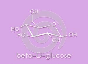 Glucose dextrose, grape sugar molecule beta-D-glucopyranose form. Skeletal formula.