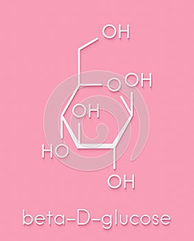 Glucose dextrose, grape sugar molecule beta-D-glucopyranose form. Skeletal formula.