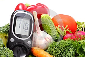 Glucose meter and fresh vegetables