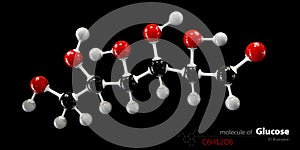 Glucose molecule, ball and stick model. Glucopyranose.