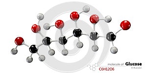 Glucose molecule, ball and stick model. Glucopyranose.