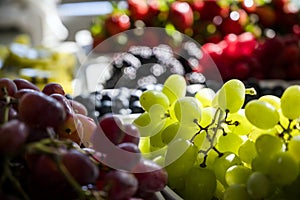 Glucose-rich nutritious organic grapes are laid out on the dessert table