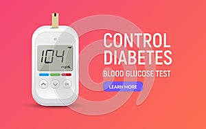 Glucose sugar test icon. Glucometer vector blood monitor. Diabetes sugar meter insulin control device