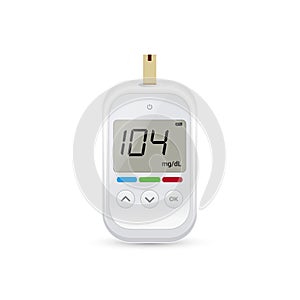 Glucose sugar test icon. Glucometer vector blood monitor. Diabetes sugar meter insulin control device