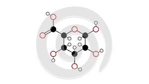 glucuronic acid molecule, structural chemical formula, ball-and-stick model, isolated image uronic acid