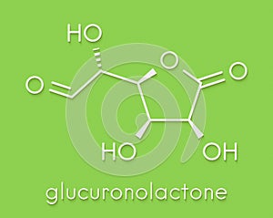 Glucuronolactone molecule. Used in food supplements and energy drinks. Skeletal formula.