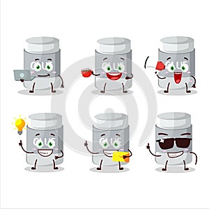 Glue stick cartoon character with various types of business emoticons