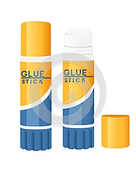 Glue stick with lid open and closed paper glue vector illustration isolated on white background