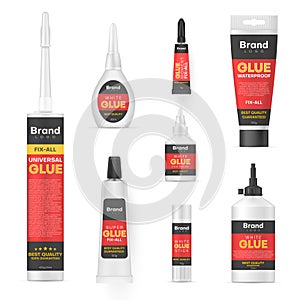 Glue stick  tubes  bottles  vials with tip applicators ready design for your brand realistic mockups
