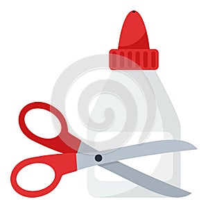 Glue Tube Bottle and Scissors Flat Icon