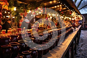 gluhwein stall with mugs lined up