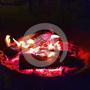 Ember in a fire-bowl at december night photo