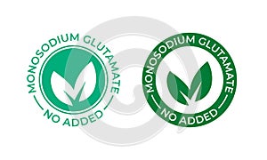 Glutamate no added vector icon. Contain no MSG monosodium glutamate food package seal, green leaf