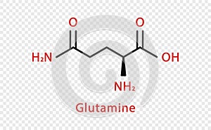 Glutamine chemical formula. Glutamine structural chemical formula isolated on transparent background.