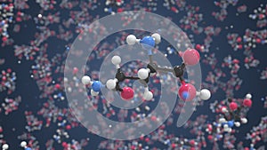 Glutamine molecule made with balls, scientific molecular model. Chemical looping 3d animation