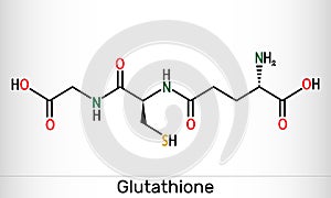 Glutathione, GSH, C10H17N3O6S molecule. It is an important antioxidant in plants, animals and some bacteria. Structural chemical photo
