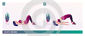 Glute bridge exercise, Woman workout fitness, aerobic and exercises. Vector Illustration.