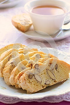 Gluten free almond biscotti with tea photo