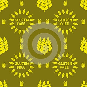 Gluten free, background pattern. Vector seamless pattern with silhouettes of wheat ears and with lettering