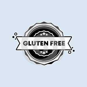 Gluten free badge in black. Vector. Gluten free stamp icon. Certified badge logo. Stamp Template. Label, Sticker, Icons. Vector