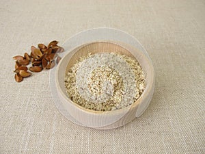 Gluten-free beechnut flour in a wooden bowl