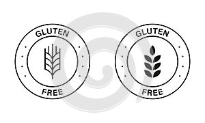 Gluten Free Black Stamp Set. Non Wheat Allergy Label for Restaurant Menu. Organic Food Free Grain Symbol. No Gluten