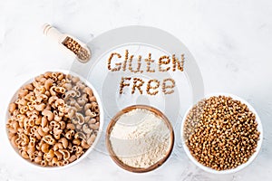 Gluten-free buckwheat products on a light background