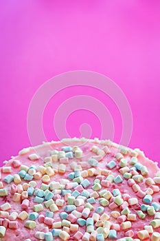 Gluten-free Cheesecake with Marshmallows for Party on Pink Background