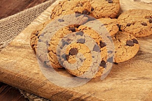 Gluten-free chocolate chip cookies on a rustic background