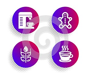 Gluten free, Coffee machine and Gingerbread man icons set. Coffee cup sign. Vector