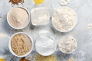 Gluten free concept - selection of alternative flours and ingredients