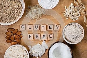 Gluten free concept - selection of alternative flours and ingredients