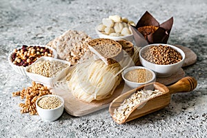 Gluten free diet concept - selection of grains and carbohydrates for people with gluten intolerance